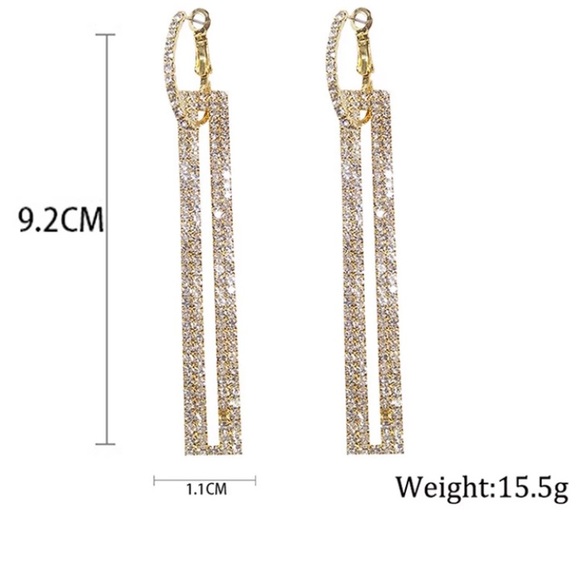 Long Crystals Gold Earrings - Picture 2 of 4